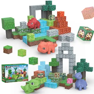 200pcs dinosaur magnetic building blocks set for kids with pixelated terrain scenery
