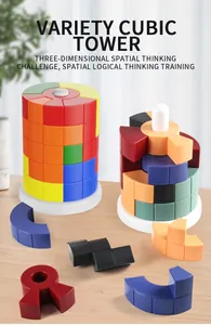 Educational variety cubic tower toy showing 3D spatial logic puzzle stack for kids