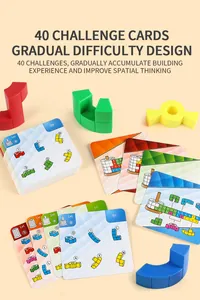 Kids DIY building blocks with 40 challenge cards for spatial logic and color sorting