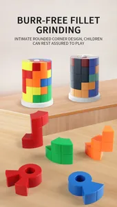 Close-up of colorful cylindrical blocks showing rounded corner design and burr-free finish