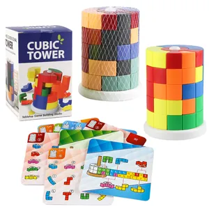 3D Cubic Tower Puzzle Building Blocks For Children Educational ABS Plastic Logic Training Stacking Toy Desktop Logic Game