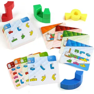 DIY colorful stacking block set with logical challenge cards for kids training