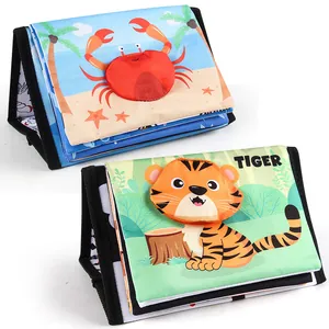 Baby Sensory Cloth Book With Tummy Time Mirror 3D Animal Early Learning Toy Crinkle Paper Soft Fabric Book For Infants Toddlers