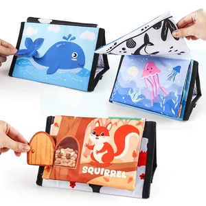 Interactive sensory baby cloth book with 3D animal tails and crinkle paper pages