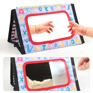 Foldable baby floor mirror with colorful alphabet letters for tummy time practice