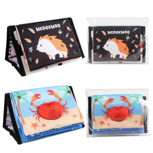 3D crinkle animal cloth book for babies with hedgehog and ocean beach patterns