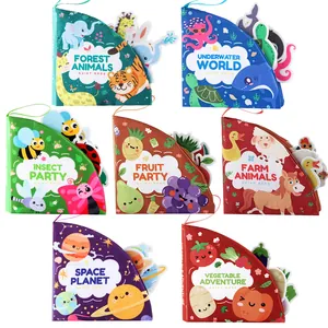 Lot de 7 livres d'éveil en tissu pour bébés avec animaux de la forêt et papier bruissant