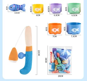 Detailed size measurement chart for soft baby toy car and fishing game set components