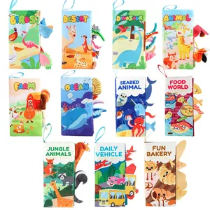 Set di 11 libri in stoffa per neonati con code di animali 3D e asole per appenderli