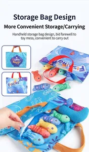 Macro view of ocean-themed plush toy storage bag with colorful stuffed fish for toddlers