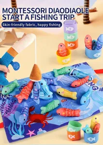 Detail of baby fishing toy set with soft magnetic rods plush fish and ocean play mat
