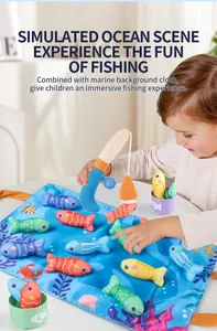 Toddler fishing set with plush toy fish, fabric play mat, and blue toy fishing rod