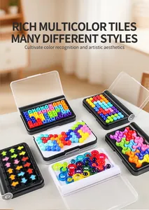 Detailed view of six portable 3D puzzle boxes with colorful beads for logic training