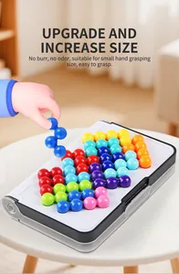 Close-up of colorful 3D puzzle beads and handheld storage case for children's brain game