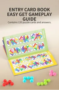 Macro detail of 3D puzzle beads logic game set with 120 challenges entry card book