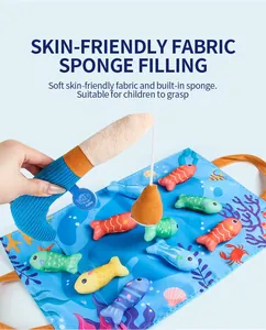 Detail of skin-friendly fabric fishing toy with soft rod and sponge-filled plush fish