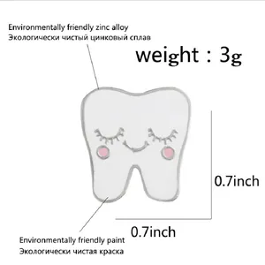 Cute cartoon tooth enamel pin made of eco-friendly zinc alloy with smiling face design