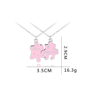 Best Friend Halskette Set mit pinkem Herz-Puzzle und Silberkette für Damen und Mädchen