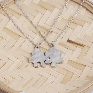 Silberne Puzzle-Halsketten Set für beste Freunde an minimalistischen Metallketten