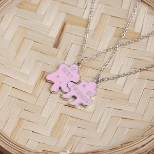 Best Friend Puzzle-Halsketten Set in Pink und Silberfarben für beste Freundinnen