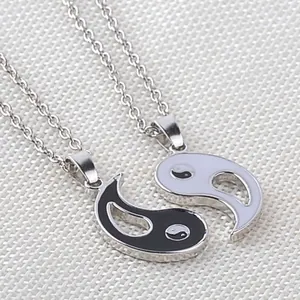 Yin Yang best friends necklace set in black and white finish for couples and friendship