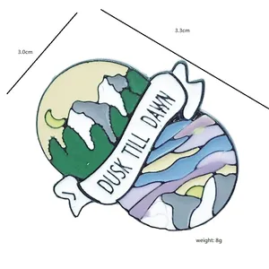 Creative enamel brooch with mountain scenery and Dusk Till Dawn text for jackets