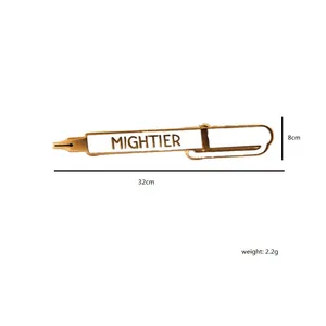 Creative white and gold fountain pen paper clip brooch with MIGHTIER engraving