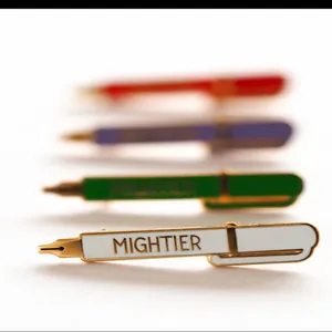 Creative Mightier fountain pen enamel pins in white green purple and red alloy set
