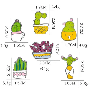 Lot de 6 broches émaillées cactus et succulentes aux motifs variés et colorés