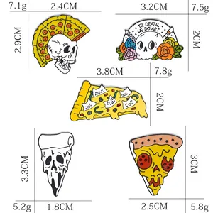 Guide des tailles pour broches punk en émail avec motifs de crâne et pizza et mesures