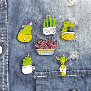 Broche en Émail Plante Succulente en Pot Cactus Dessin Animé Badge en Alliage Accessoires de Mode pour Vêtements Sac à Dos Bijoux