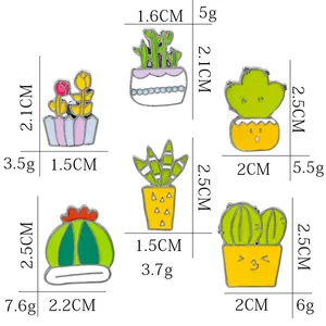 Lot de six broches en émail pour plantes succulentes avec dimensions et poids détaillés