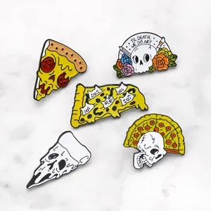 Lot de pins émaillés punk créatifs avec crânes de pizza et slogans artistiques