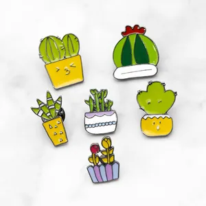 Mignonne Broche en Émail de Plante en Pot en Alliage Succulente Cactus Badge Bijoux de Mode Cadeau pour Femme Décoration de Sac de Vêtements