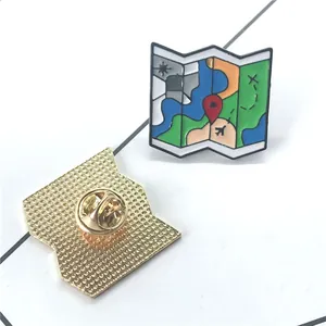 Creative folding airport map enamel brooch with airplane and sun icon detail
