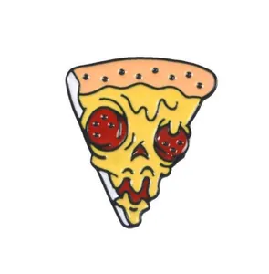 Épingle en émail en forme de pizza avec un motif de crâne original en fromage fondu