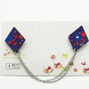 Set di spille smaltate a tema spaziale con ciondoli a forma di razzo e pianeta in argento