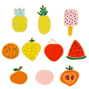 Cute Fruit Enamel Pin Set Alloy Drip Oil Brooch For Women Girls Pineapple Strawberry Watermelon Dessert Fashion Clothing Accessories