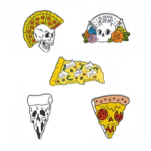 Broche en Émail Punk Crâne Pizza Alliage de Zinc Dessin Animé Chat Fleur Pins Badge Artistique Accessoires Pour Vestes