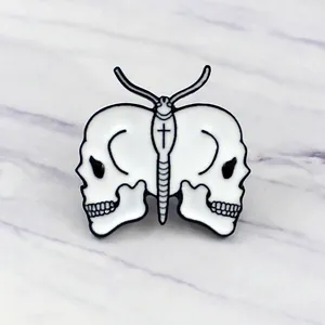 Gothic Skull Butterfly Enamel Pin Badge Alloy Black White Cross Brooch For Jacket Backpack Clothes Jewelry Accessories