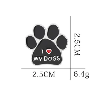Creative dog paw enamel pin with red heart and 'I love my dogs' text, 2.5cm size