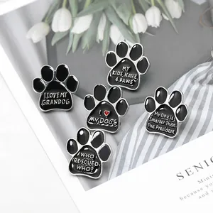 Cute Enamel Alloy Paw Print Brooch Badge Pin With Heart Slogan For Pet Lovers Women Backpack Denim Jacket Accessory
