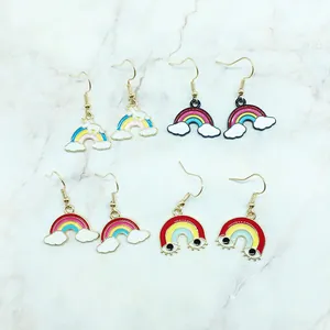 Cute Alloy Drip Oil Rainbow Cloud Unicorn Eyes Drop Earrings For Women Girls Colorful Jewelry Party Gift