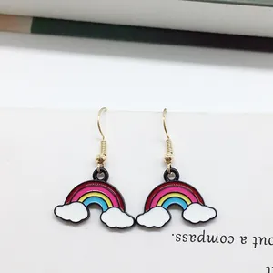 Rainbow and cloud drop earrings in gold plating for women stylish jewelry