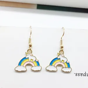 Rainbow unicorn drop earrings with gold plating and colorful enamel detail