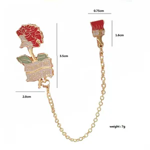 Red rose and paintbrush enamel pin set with gold chain and Alice theme lettering