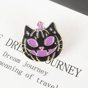 Halloween Enamel Brooch Pin Black Cat Jack-O'-Lantern Pumpkin Design Alloy Cartoon Badge Jacket Backpack Pin For Women Kids