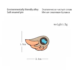 Detailed view of enamel wing pin made of eco-friendly alloy with size measurements
