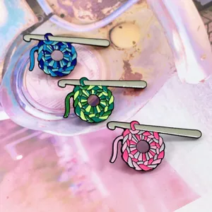 Creative Crochet Hook Magic Ring Enamel Brooch Pin Knitting Yarn Ball Badge For DIY Craft Lovers Clothes Bag Jewelry Gift