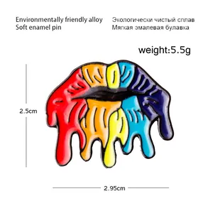 Regenbogenfarbene Emaille-Brosche in Lippenform für Rucksäcke und Kleidung